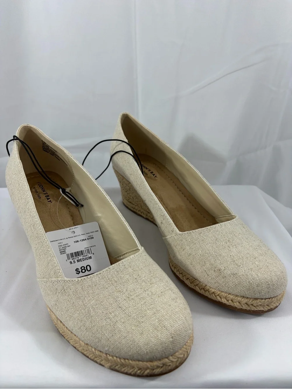 NWT St. John’s Bay Women’s Size 9.5 Natural Linen Espadrille Wedge Pumps